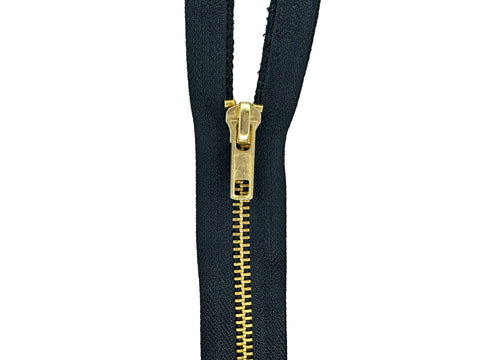 5 Black & Antique Brass Separating Zipper w/ Fancy Pull Multiple Lengths