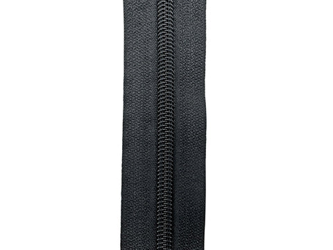 Black Nylon Coil Zipper (#5 Size) with Black Tape & Black Metal Pulls -  Zipper by the Yard - Nylon Coil Zipper - Metallic Zipper