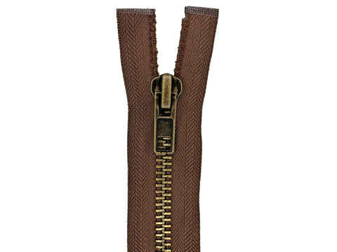  9 inch Metal Zipper Dark Brown 9” Antique Brass Metal