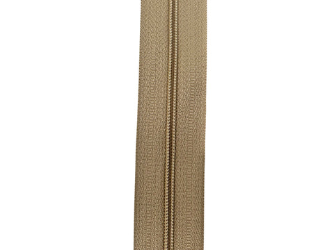 Beige #5 Nylon Coil Zippers: 3 Yards with 9 Pulls Gunmetal